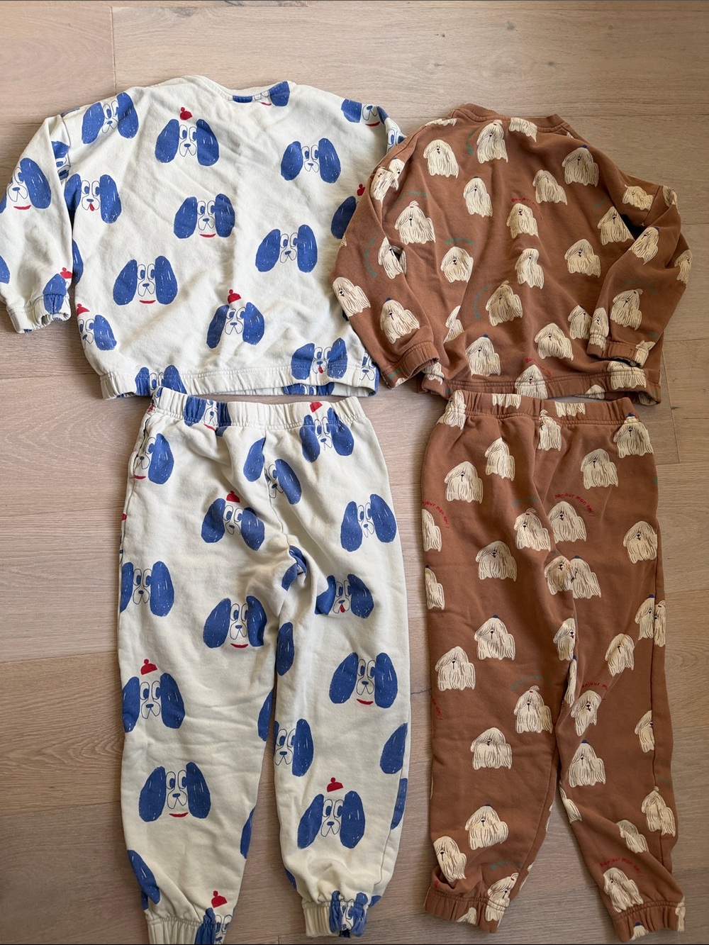 Kids Two-Piece Dog Print Pajama Sets - Blue & Brown - Picture 7 of 9